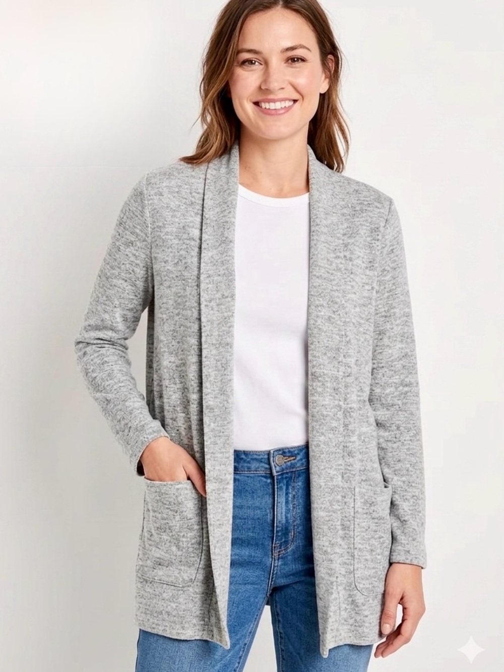 a.n.a A New Approach Grey Knit Cardigan Sweater Pockets Size Medium